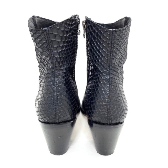 PENELOPE Chilvers Snakeskin Leather Western Moto Ankle Boot in Jet Black - Picture 8 of 9